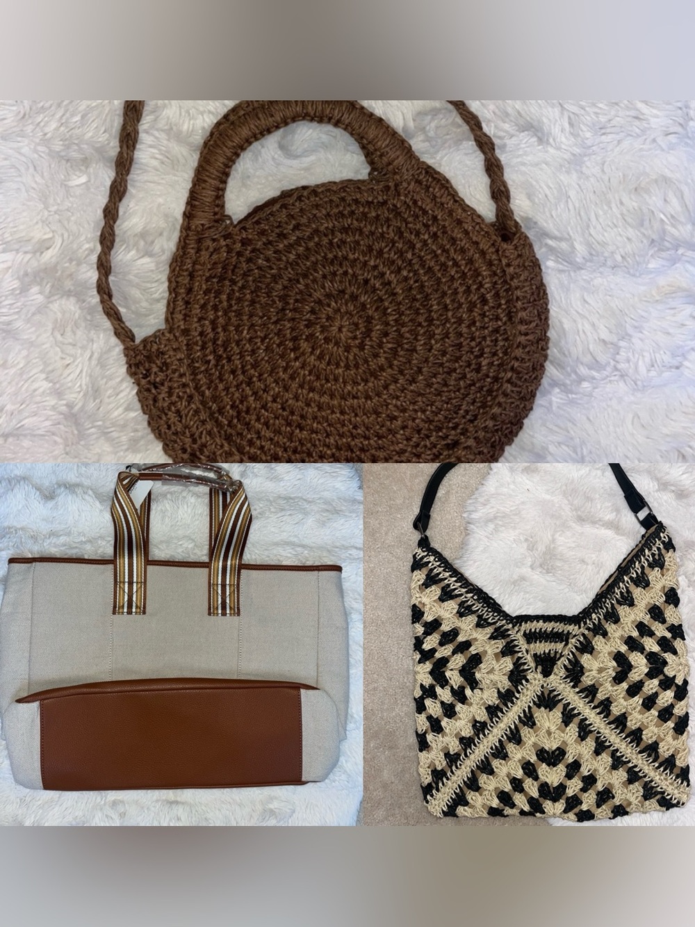✨SUMMER ☀️👜 TRIO: Brouk & Co. Capri Tote NWT + Crochet Crossbody + B&W Tote
